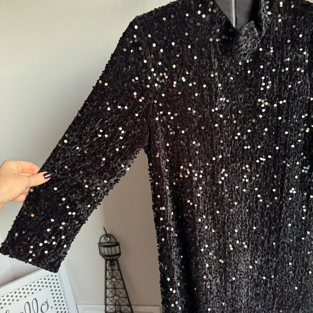 NWT J.McLaughlin Leeza Mini Black Sequin Shirt Dress Sz S - Picture 3 of 8